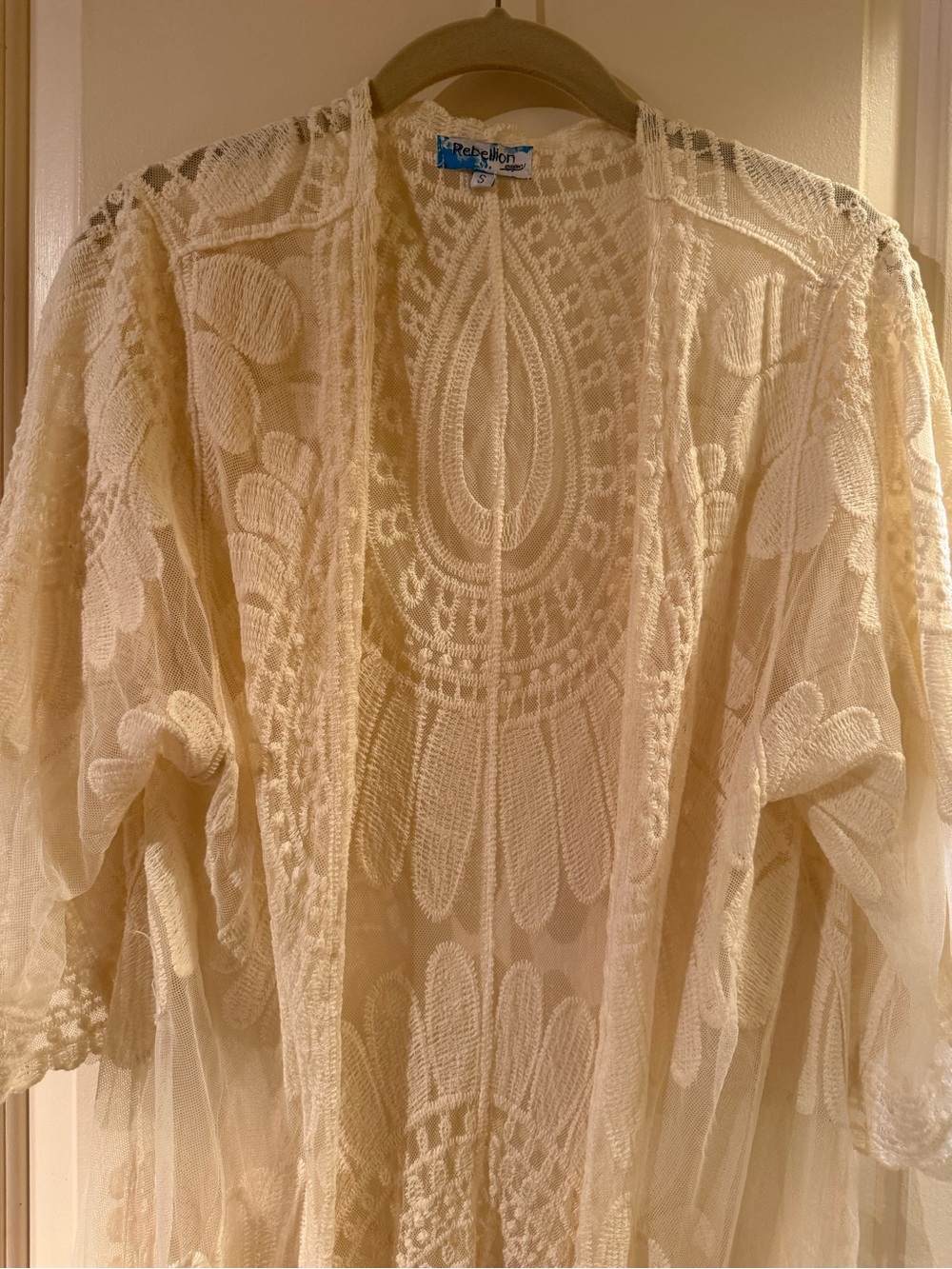 Rebellion Cream Crochet Lace Kimono Cardigan